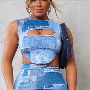 NWT PrettyLittleThing Shape Women's Blue Crop-top size 10